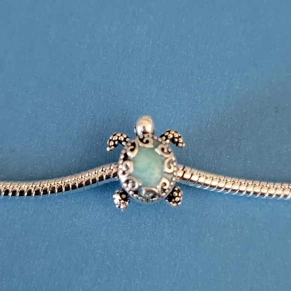 New! For Pandora Charm Bracelet Individual Charms - Turtle Blue And Silver Color - Picture 4 of 6